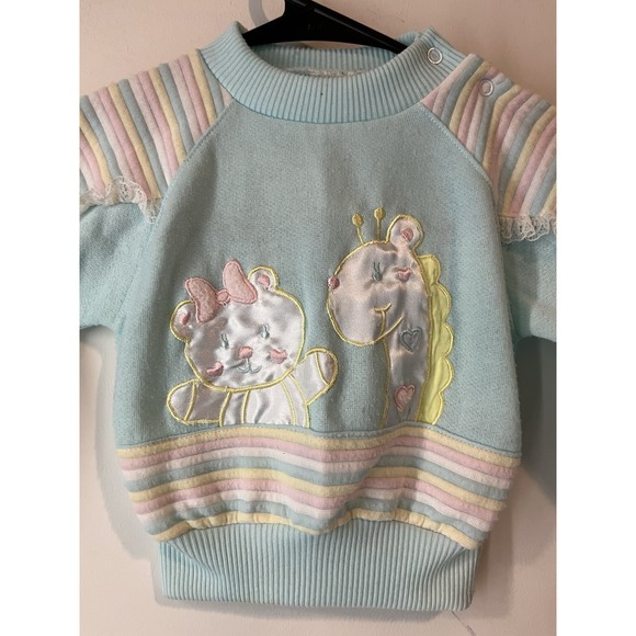 Vintage Little By Little Pastel Crew Neck Sweatshirt‎ Baby Girl 18M Bear Giraffe - Picture 2 of 4